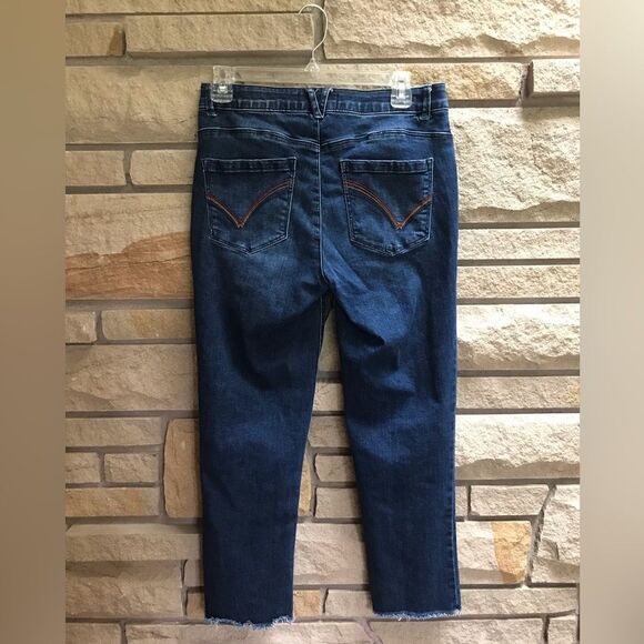 Democracy Ab Solution Straight Leg Jeans Dark Wash raw hem Rainbow thread 6 - Picture 11 of 12